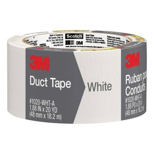 3M 3920-WH Duct Tape, 0.188 mm Thick, 1.88 in W, 20 yd L, White, Rubber Adhesive, Polyethylene Backing