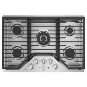 GE Profile 30 Built-In Tri-Ring Gas Cooktop with 5 Burners and Included Extra-Large Integrated Griddle|PGP9030SLSS