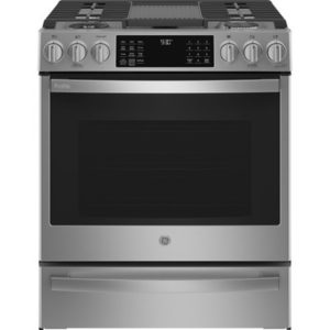GE Profile 30 Smart Slide-In Front-Control Gas Fingerprint Resistant Range with No Preheat Air Fry|PGS930YPFS
