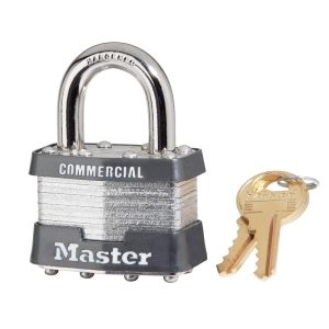 Master Lock 1KA#2265 Laminated Padlock, 5/16 in Dia Shackle, Dual Ball Bearing Locking Mechanism, Steel, Gray