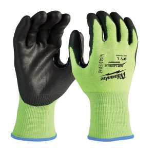 Milwaukee 48-73-8922 High-Visibility Dipped Gloves, Unisex, L, Elasticated Knit Cuff