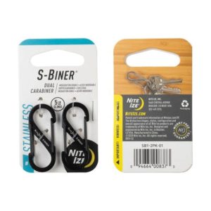 NITE IZE S-Biner SB1-2PK-01 Dual Carabiner, 1.6 in OAL, #1 Dia Ring, Stainless Steel, Black