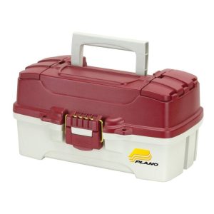 Plano 620106 1-Tray Tackle Box, 14 in L, 8-1/4 in W, 7.13 in H, Off-White/Red Metallic
