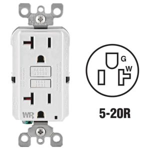 SmartlockPro R92-GFWT2-0KW Self-Test Weather-Resistant GFCI Receptacle, 125 VAC, 20 A, 2 -Pole, 3 -Wire, White