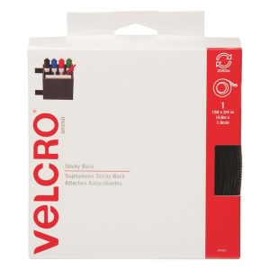 VELCRO 90081 Reclosable Hook and Loop Fastener, 3/4 in W, 15 in L, Roll, Black, Nylon Adhesive, Rubber Backing
