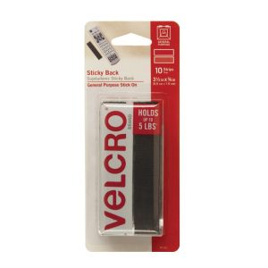 VELCRO Sticky Back 90078 General Purpose Fastener Tape, 3/4 in W, 18 in L, Black, Nylon Adhesive