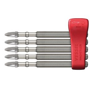 VESSEL IMPACT BALL IBMG90PH2K5 Torsion Bit Set with Mag Charge Holder, Phillips Point, #2 Point, 90 mm OAL, 5 -Piece