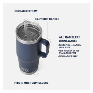 YETI Rambler Series 21071505353 Mug, 25 oz Capacity, Straw Lid, Stainless Steel, Lowcountry Peach, Insulated